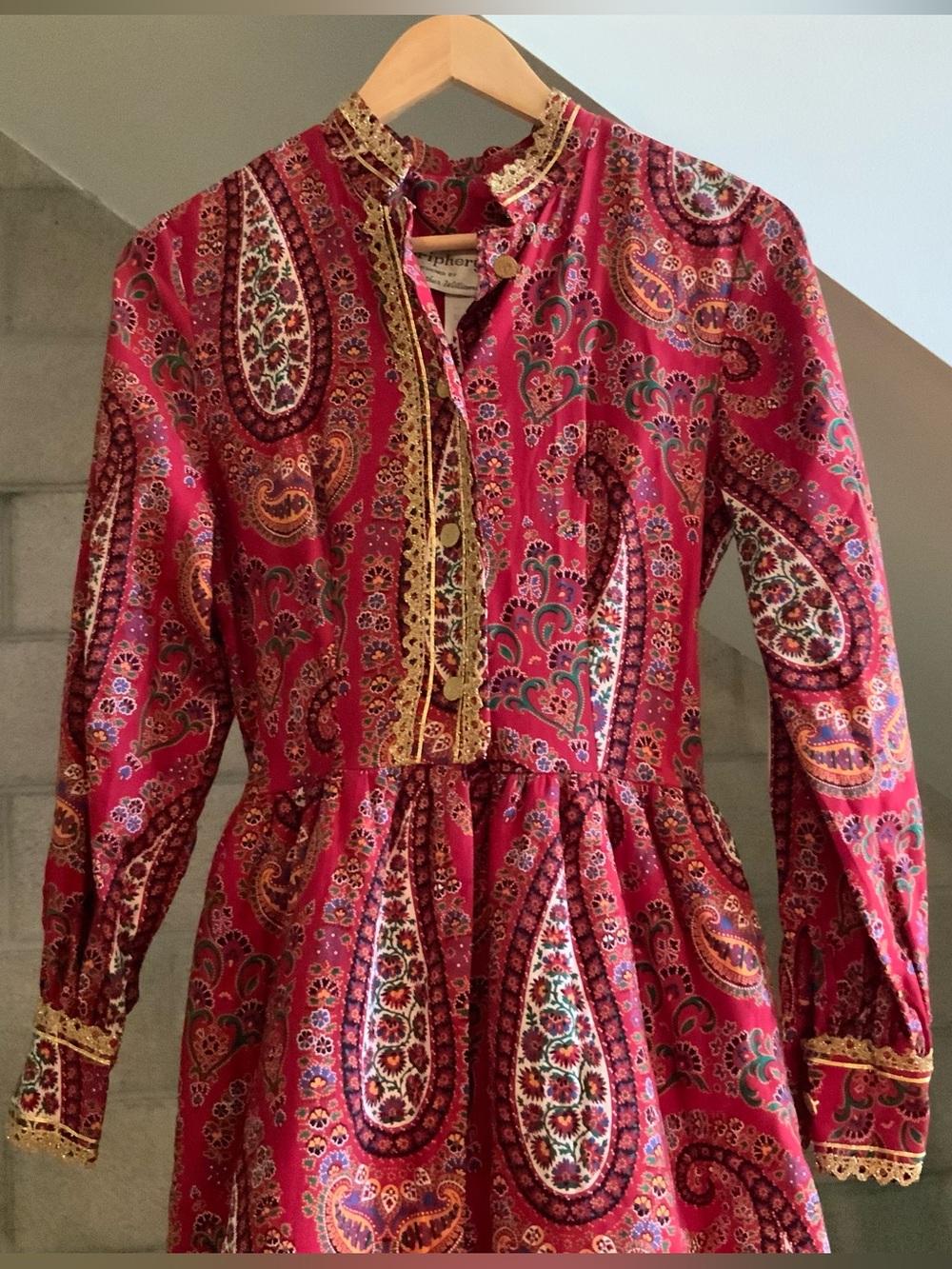 Vintage Paisley Calico Red  Dress Sz S